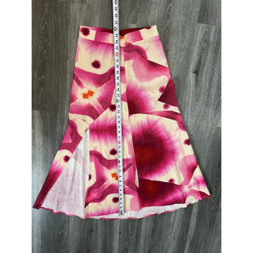 Luagam Pink Floral Abstract Watercolor Print High Slit Midi Skirt Size Small
